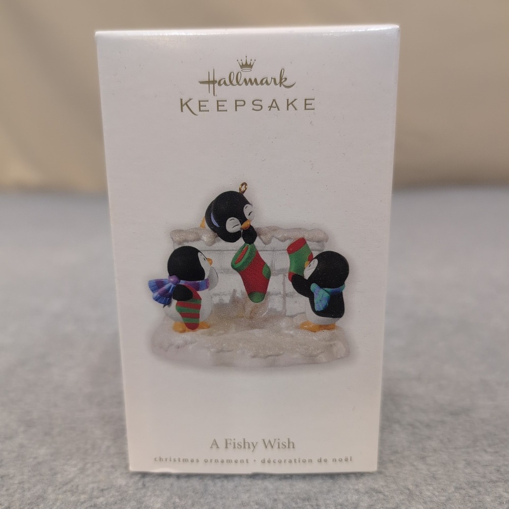 Hallmark Keepsake A Fishy Wish Christmas Ornament 2010 Penguin Family - Picture 1 of 3